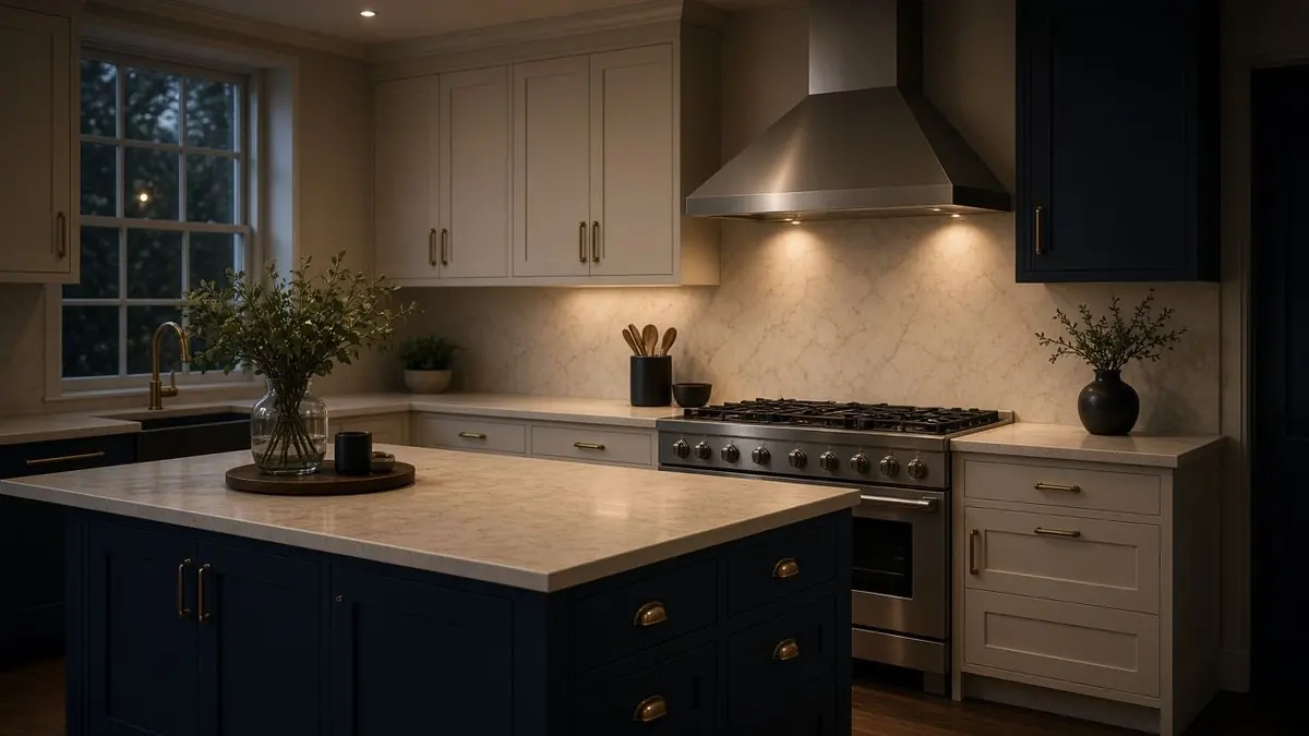 Stainless cooker hood over a kitchen range